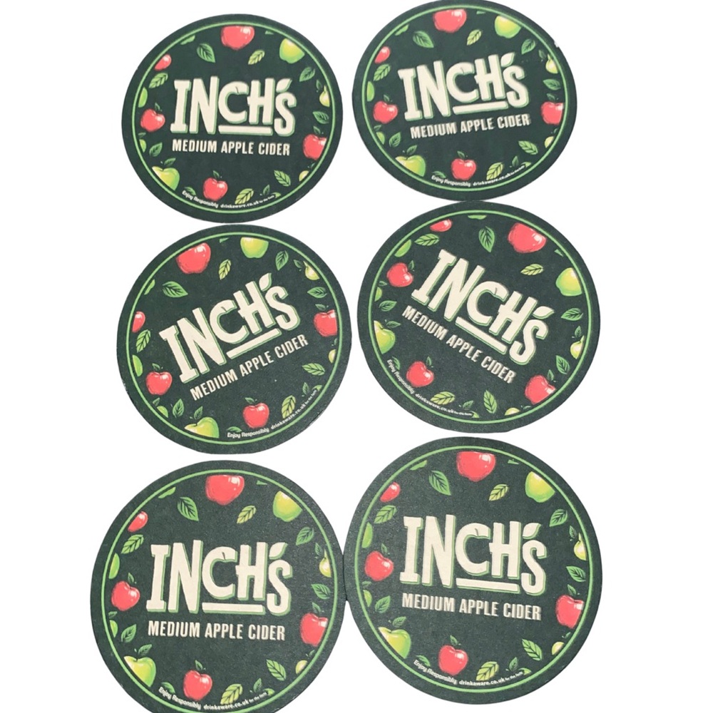 Inch’s Medium Apple Cider Coasters Set of 6 Dark‎ Green Pub Beer Mats